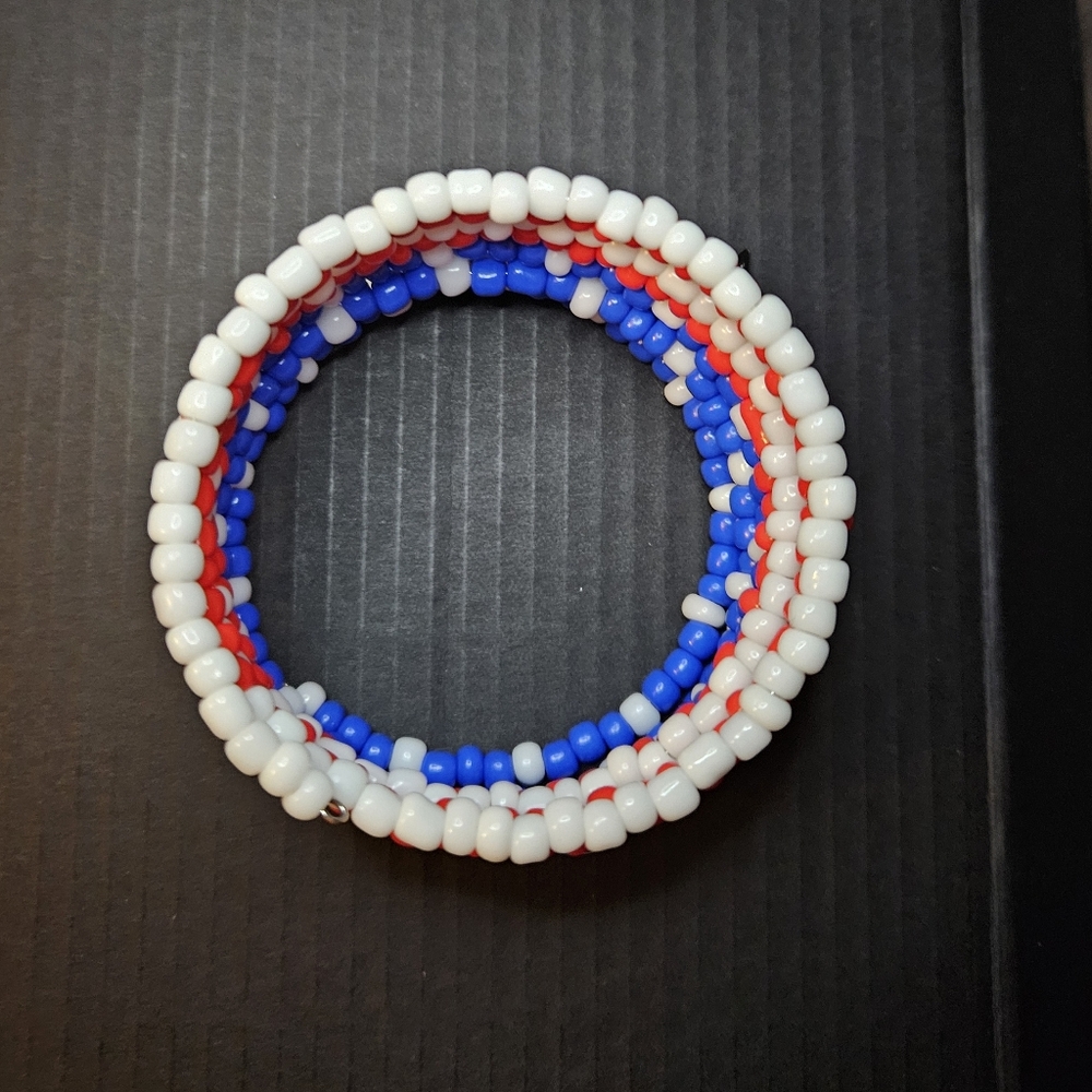 Hand Crafted Red, White & Blue Beaded Wrap Bracelet - Picture 5 of 9